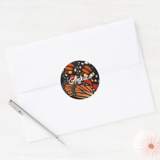Sticker Rond bold monarch butterfly wing pattern personalize