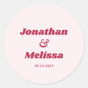 Sticker Rond Bold Retro Chic Viva Magenta et Mariage rose
