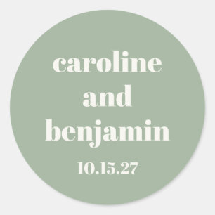 Sticker Rond Bold Sage Green Chic Mariage moderne Personnalisé