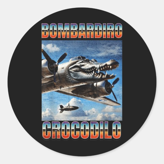 Sticker Rond Bombardiro Crocodilo Funny Branché Italien Brainro (Devant)