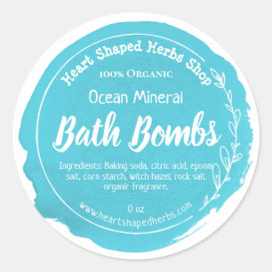 Sticker Rond Bombe de bain Aqua Blue Watercolor