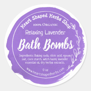 Sticker Rond Bombe de bain violet à l'aquarelle