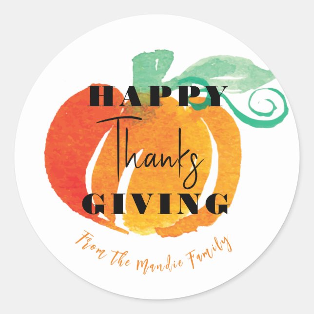 Sticker Rond Bon thanksgiving Aquarelle Citrouille Peint main (Devant)