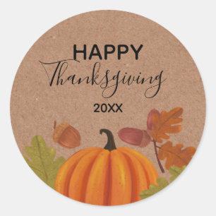 Sticker Rond bon thanksgiving Automne Couleurs Papier Kraft 