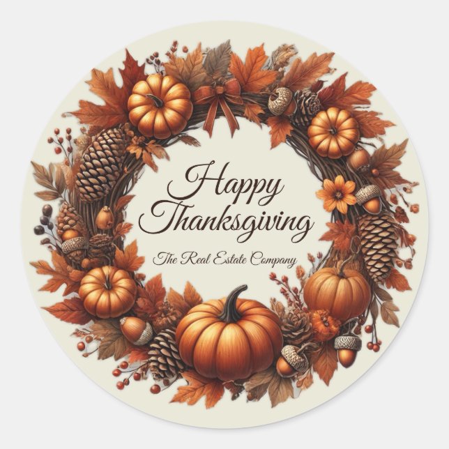 Sticker Rond Bon thanksgiving Automne Feuilles Wreath Company (Devant)