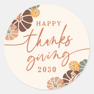 Sticker Rond Bon thanksgiving Automne Terracotta Citrouilles