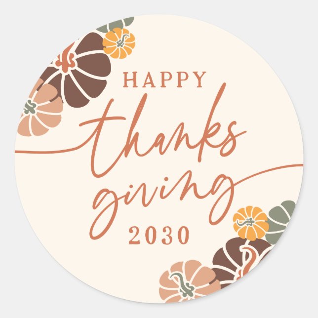 Sticker Rond Bon thanksgiving Automne Terracotta Citrouilles (Devant)