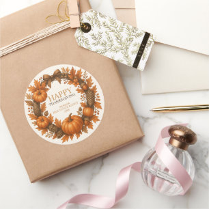 Sticker Rond Bon thanksgiving Automne Wreath Corporate