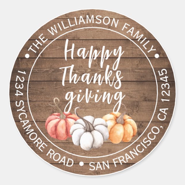 Sticker Rond Bon thanksgiving Barn Wood Adresse de retour (Devant)