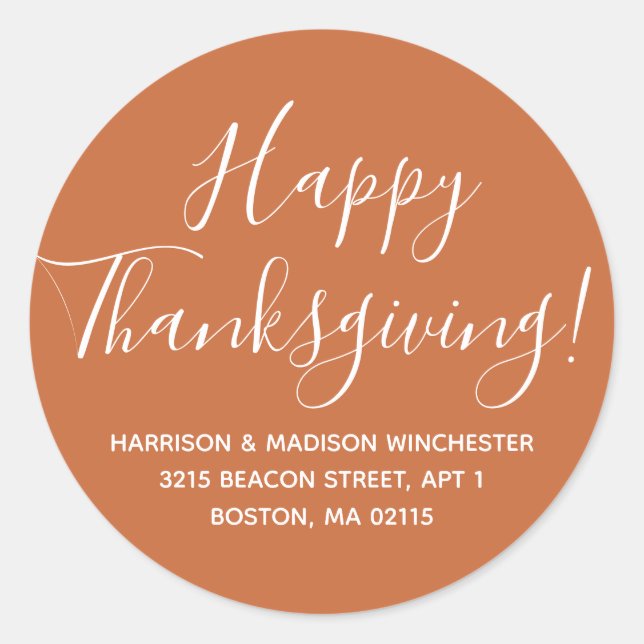 Sticker Rond Bon thanksgiving brûlé orange adresse de retour (Devant)