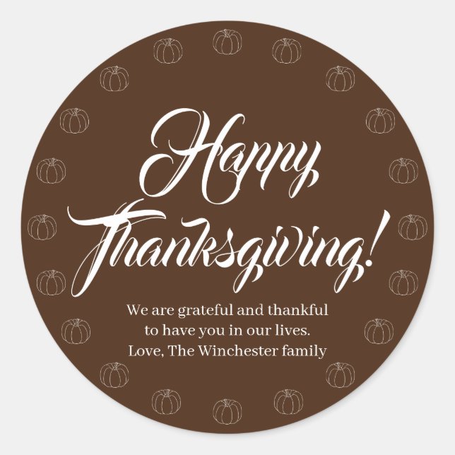 Sticker Rond Bon thanksgiving brun texte de script citrouille m (Devant)