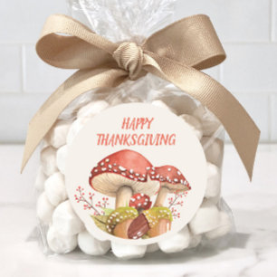 Sticker Rond Bon thanksgiving Champignons rouges Automne automn