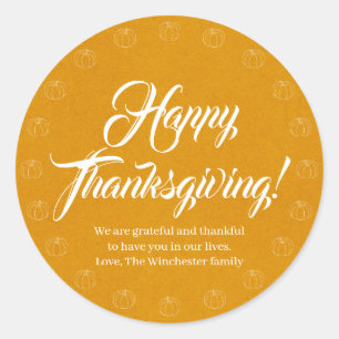 Sticker Rond Bon thanksgiving citrouille épices script personna