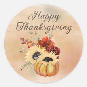 Sticker Rond Bon thanksgiving Citrouille tournesol Botanique