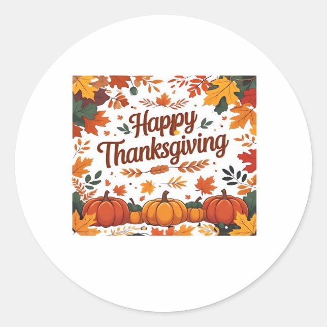 Sticker Rond Bon thanksgiving - Citrouilles d'automne et feuill (Devant)