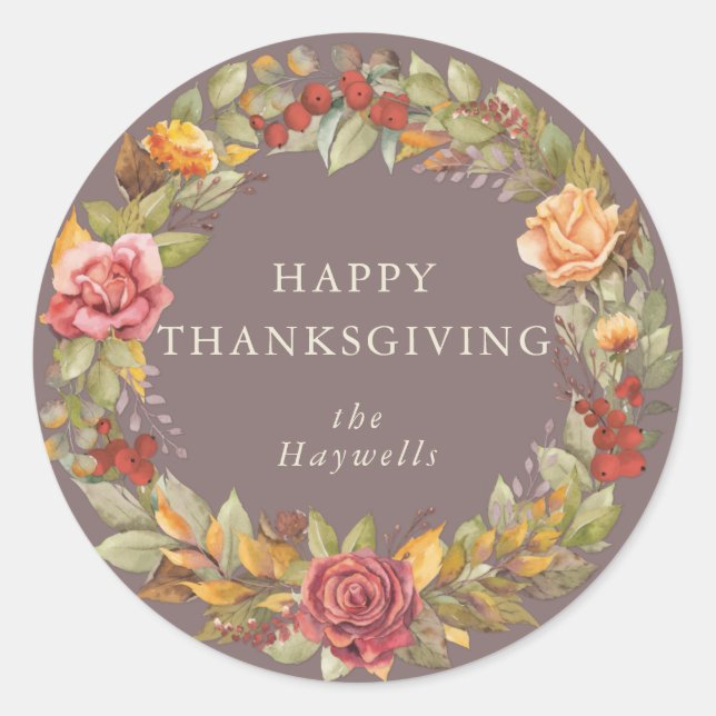 Sticker Rond Bon thanksgiving de couronne d'automne ronde/Carré (Devant)
