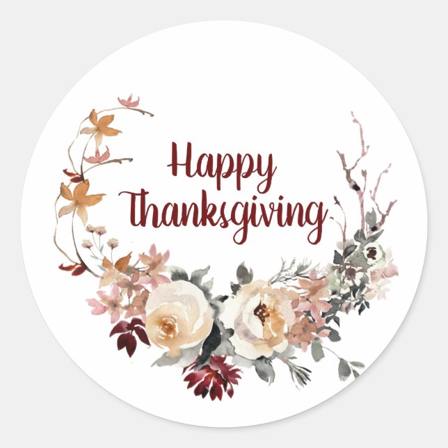 Sticker Rond Bon thanksgiving de couronne de fleurs d'automne (Devant)