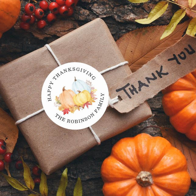 Sticker Rond Bon thanksgiving de nom personnalisé Citrouille aq (Créateur téléchargé)