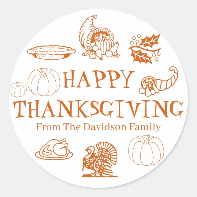 Sticker Rond Bon thanksgiving de nom personnalisé faveurs cadea (Devant)