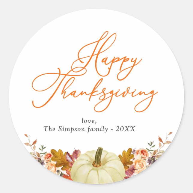 Sticker Rond bon thanksgiving de script orange (Devant)