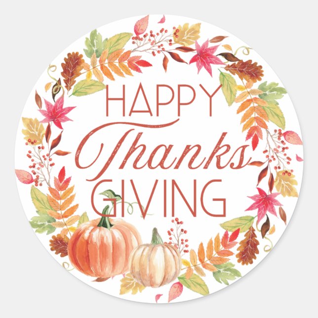 Sticker Rond Bon thanksgiving Floral Automne Wreath (Devant)