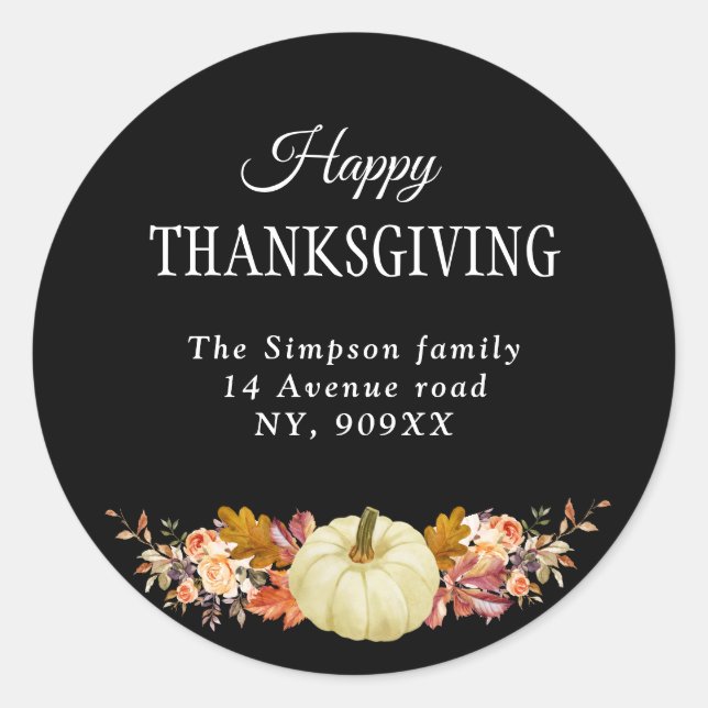 Sticker Rond bon thanksgiving floral de récolte d'automne (Devant)