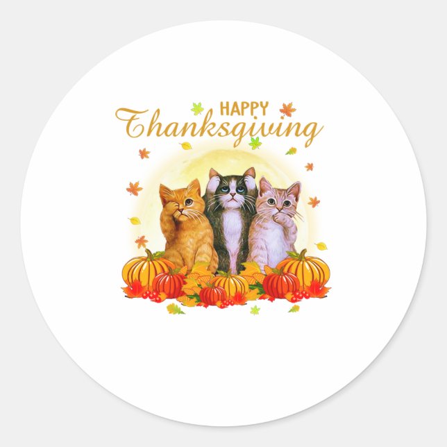 Sticker Rond Bon thanksgiving Jour Cadeau Chat Pour L'Amour Cha (Devant)