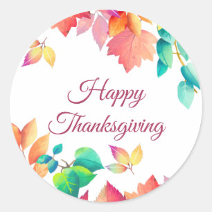 Sticker Rond Bon thanksgiving MESSAGE PERSONNALISÉ Feuilles d'a