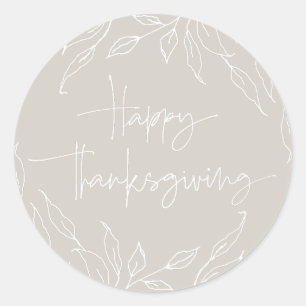 Sticker Rond Bon thanksgiving motif feuille beige