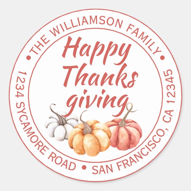 Sticker Rond Bon thanksgiving Nom de famille Adresse de retour (Devant)