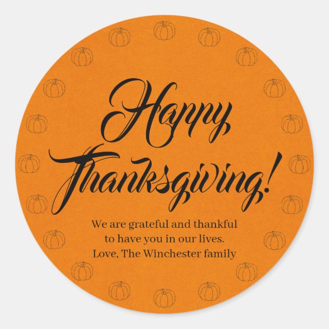 Sticker Rond Bon thanksgiving orange citrouille kraft personnal (Devant)