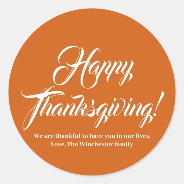 Sticker Rond Bon thanksgiving orange épice texte du script pers (Devant)