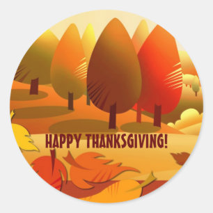 Sticker Rond Bon thanksgiving. Paysage d'automne