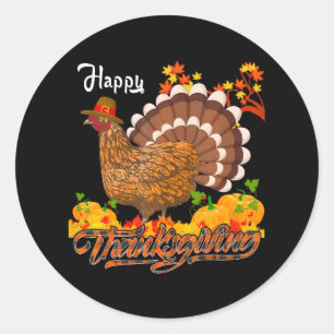 Sticker Rond Bon thanksgiving Poulet Turquie ferme automne