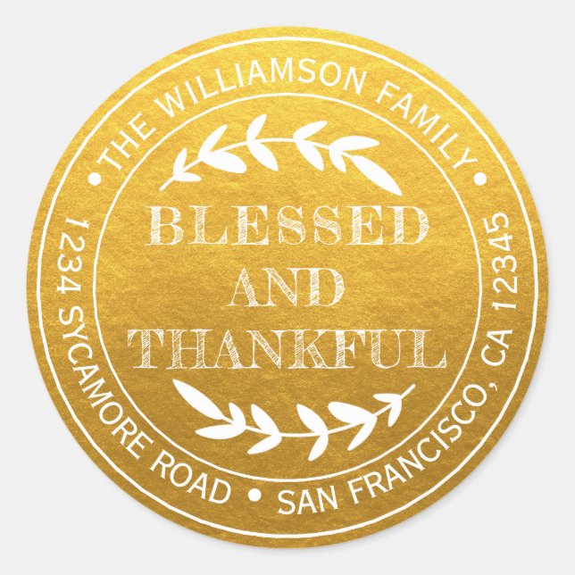 Sticker Rond Bon thanksgiving rustique Adresse de retour Gold (Devant)