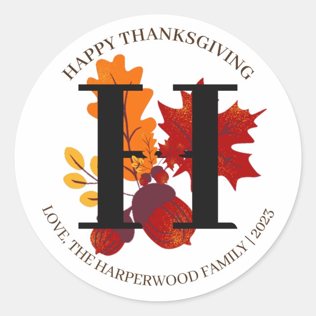 Sticker Rond Bon thanksgiving simple de récolte d'automne de mo (Devant)