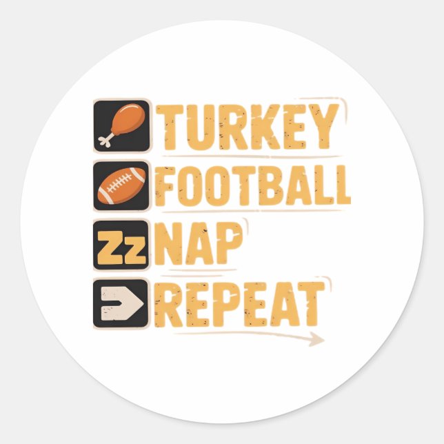 Sticker Rond Bon thanksgiving Turquie Football Nap Repeat Funn (Devant)