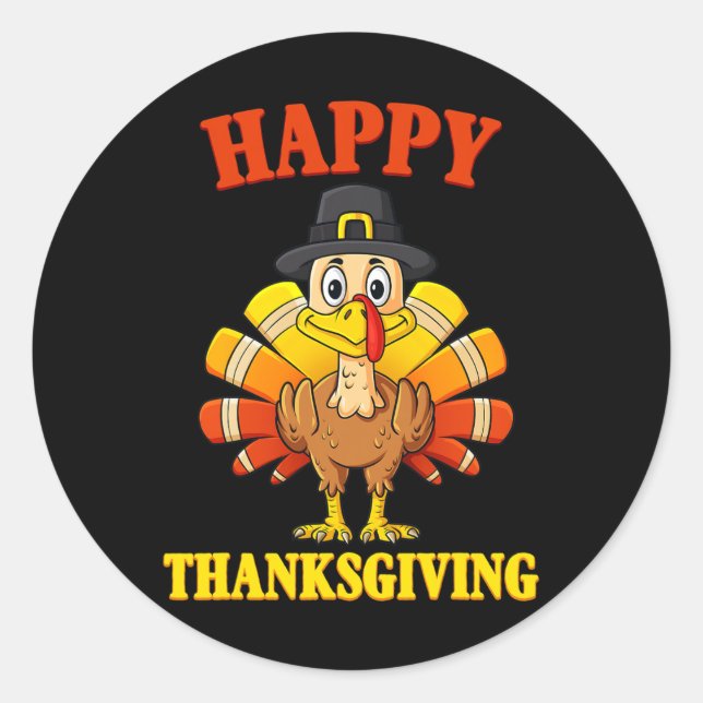 Sticker Rond Bon thanksgiving Turquie Pèlerin Garçons Filles En (Devant)