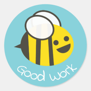 Sticker Rond Bon travail d'abeille heureuse de bande dessinée