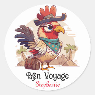 Sticker Rond Bon Voyage Drôle Drôle Cartoon De Poulet