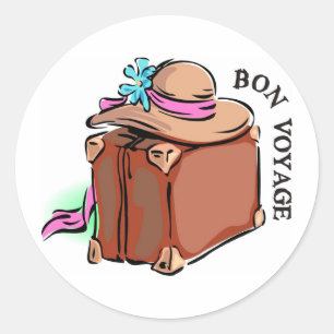 Sticker Rond Bon Voyage, faites un bon voyage ! Bagages et casq