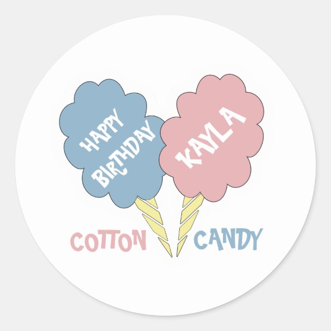 Sticker Rond Bonbon de coton d'anniversaire (Devant)