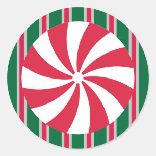 Sticker Rond Bonbon de menthe de Noël amusant et fantaisiste