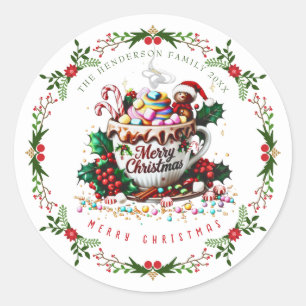 Sticker Rond Bonbon de mug festif de Noël de couleur aquarelle