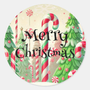 Sticker Rond Bonbon Noël Hiver Menthe Poivrée Forêt Christmas