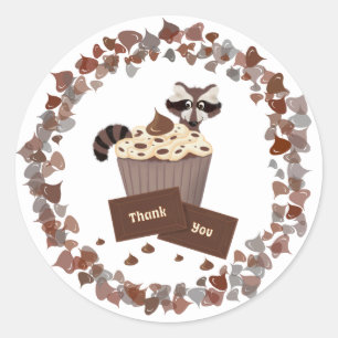 Sticker Rond Bonbons au chocolat Monochrome Raccoon Anniversair