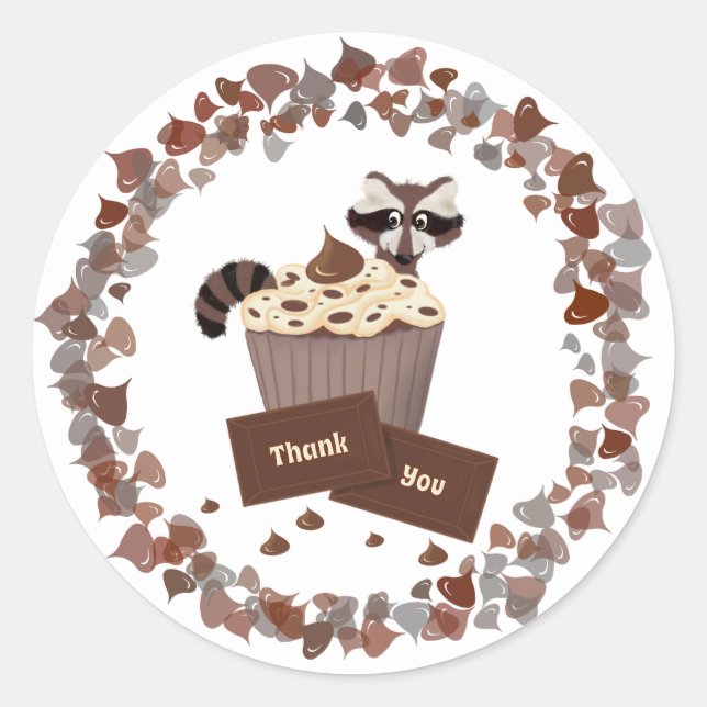 Sticker Rond Bonbons au chocolat Monochrome Raccoon Anniversair (Devant)