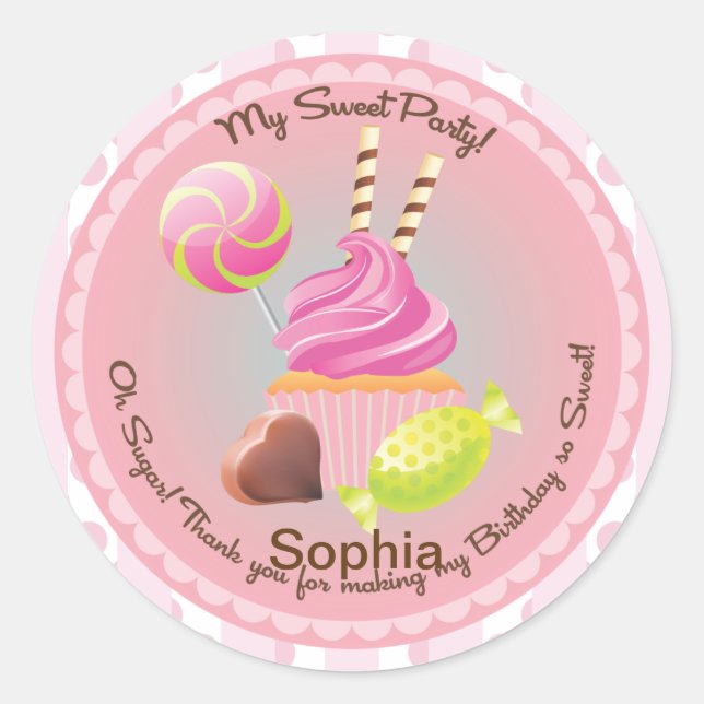 Sticker Rond Bonbons Buffet Fille Fête Faveur Anniversaire Stic (Devant)