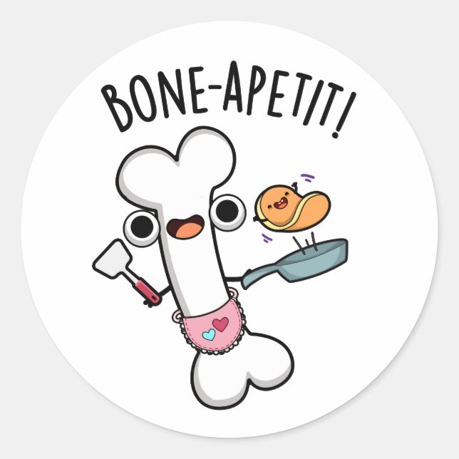 Sticker Rond Bone Apetit Funny Cuisine Pun (Devant)