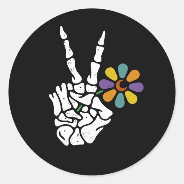 Sticker Rond Bones des signes de paix Halloween Squelette Doigt (Devant)